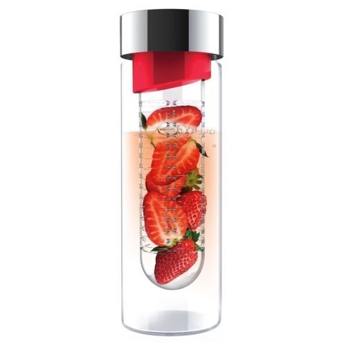 AdNArt Flavour-It Glass Water Bottle with Fruit Infuser, Red/Silver, 20-Oz., New by AdNArt