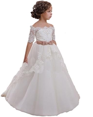 CoCoBridal Lace Flower Girls Dresses Girls First Communion Dress Princess Wedding (9T, White)