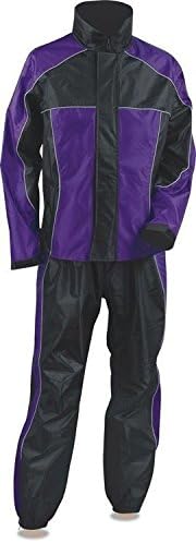 LADIES WOMEN'S MOTORCYCLE RAIN SUIT RAIN GEAR PURPLE BLACK WATERPROF LIGHTWEIGHT (3XL Regular)