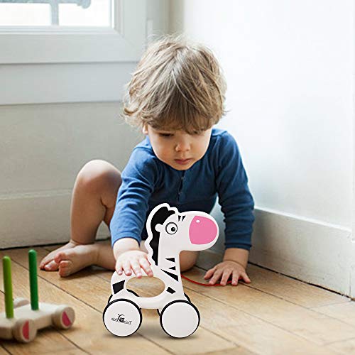 image for Flantor Pull Along Zebra Toy for Toddler Baby , Push and Pull Toys for