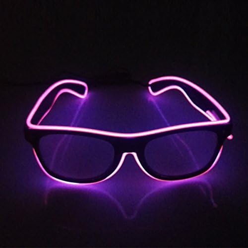 Light Up EL Wire Glasses Sound Active LED Glasses with Dark Lens for Costume Party Festival,Party Concert(Pink)