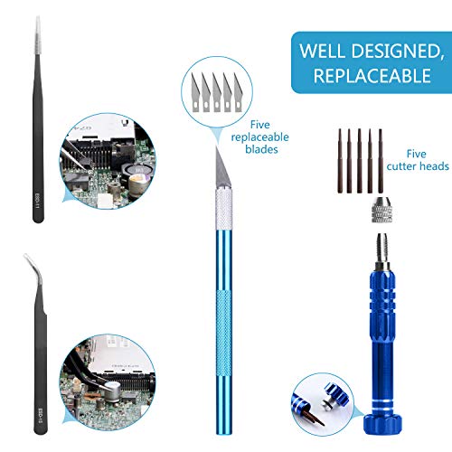 GEYOTAR Soldering Iron Kit,Electric Soldering Iron kit, 60W Adjustable Temperature Welding Tool, Desoldering Pump, 5pcs Soldering Tips, Desoldering Wick, Iron Stand, Solder Wire, Tweezers
