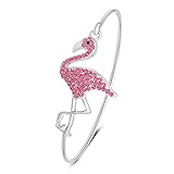 SENFAI Full Rhinestone Flamingo Can Open Bangle for Women (silver 1)