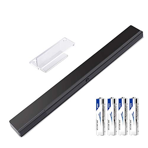 KIMILAR Replacement Wireless Sensor Bar Compatible with Nintendo Wii and Wii U Console, Sensor Signal Receiver Infrared Ray Inductor for Wii with Stable Stand and 4 AAA Batteries(Black)