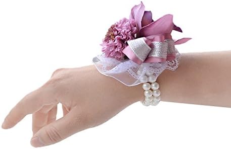Linabridal Women's Wrist flowers Wrist Corsage For Bridal Party Wedding LNSW004 Plum
