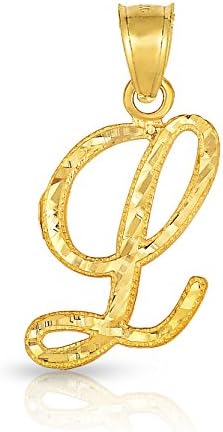 Floreo10K Yellow Gold Charm Pendant Letter A-Z Personalized Alphabet Initial Name with optional 18 Inch Necklace