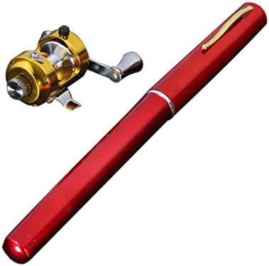 Fishing Rod Reel Line Combo Flies Kit ZANLURE PFS-02 Mini Telescopic Portable Pocket Pen Shape (Red)