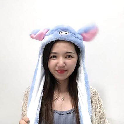 Thboxes Cute Cartoon Figure Funny Girl Women Hat with Moving Ears for Summer Blue 60cm Without Light