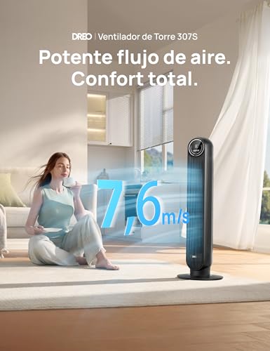 Dreo Quiet Standing Fan, Tower Fan with 25 ft/s Speed, 4 Speeds, 90° Rotation, 8 Hours Timer, LED Display and Remote Control Included. Black.Alexa
