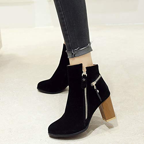 TnaIolral Women Booties Comfortable Round Toe Zipper Thick Heel Casual Work Ankle Shoes (US:5, Black)
