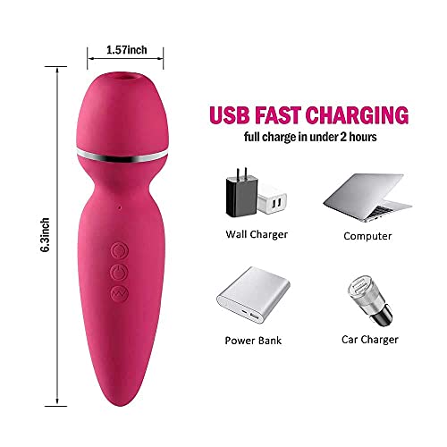 Real Air Sucking Mini Vibrator for Women, Double Head Wand Massager Clit Sucker Nipple Stimulator with 7 Powerful Suction and Vibration, Waterproof Adult G Spot Vibrators Sex Toys for Women for Sex