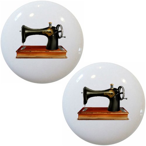 Set of 2 Antique Sewing Machine Ceramic Drawer Knobs