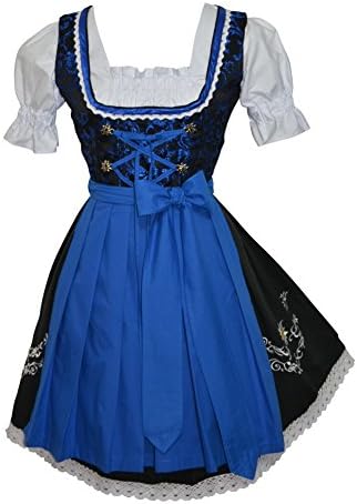 3-piece Short German Oktoberfest Dirndl Dress Black &amp; Blue (16)