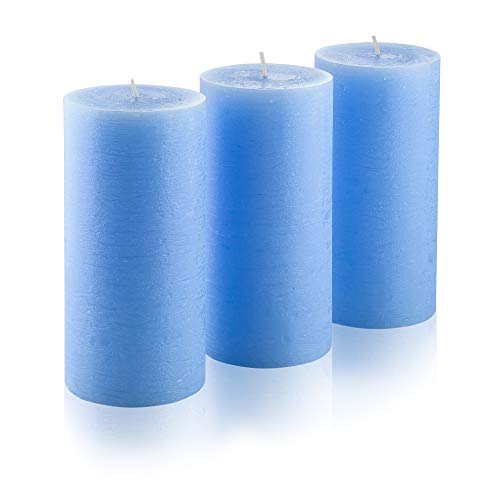 Melt Candle Company Set of 3 Light Blue Pillar Candles 3" x 6" Unscented for Weddings Home Decoration Restaurant Church Spa Dripless Smokeless