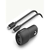 Belkin 37 Watt Dual USB Car Charger - Power Delivery 25W USB C Port & 12W USB A Port for PPS Charging Apple iPhone 14, 14 Pro