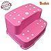 [Budsia] Baby Kids Extra-Wide & Tall Jumbo Step Stool with Removable Non-Slip Caps & Rubber Grips / Made in Korea / 5 Colors (Pink)