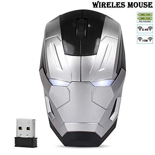 Cool Wireless Mouse Iron Man Black Panther Star Lord Ant Man Tree Man Gaming Mice with USB Unifying Receiver 1200 DPI for PC and Laptops (Iron Man Silver)
