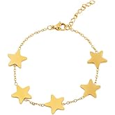 Dainty Stars Charm Bracelet for Women Simple Stackable Stainless Steel 18k Gold Plated Adjustable Link Chain Bangle Trendy Y2k Aesthetic Pentagram Birthday Gift Jewelry for Mom Wife Daughter
