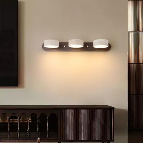 Lámpara de pared LED estilo asombro japonés Wabi-Sabi con pantalla de piedra natural,Aplique vintage giratorio,Lampara de pared espejo de baño,iluminación para cocina,comedor,tocador (A, 3 cabezas)