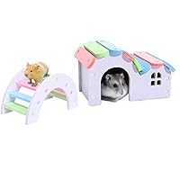 Dwarf Hamsters House DIY Wooden Gerbil Hideout Mouse Exercise Bridge Sugar Glider Huts Syrian Hamster Cage Accessories Climbing Toys Small Animal Hideaway