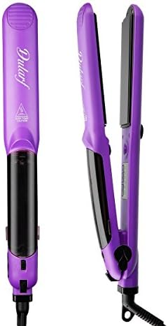 Steam Hair Straightener Professional Ceramic Tourmaline Ionic Ceramic Tourmaline Ionic Flat Iron Straightens & Curls with Adjustable Temp Travel Size (Purple)