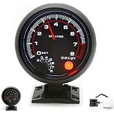 Tachometer Gauge with Shift Light | 3.75 inch (95mm) 8000 RPM Adjustable Brightness Backlight Gauge for 12V Auto 4/6/8 Cylinder Engines