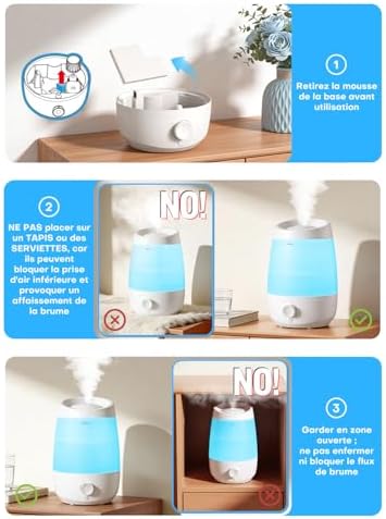 2.5L Humidificateu d'air Chambre 25H Diffuseur d’Huiles Essentielles