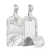 2 Pack Luggage Tags, Fintie PU Leather Name ID Labels with Privacy Cover for Travel Bag Suitcase (Marble White)