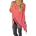 MerryFun Women's Tassels Hem Cloak Blouses Poncho Shirt Watermelon Red XL