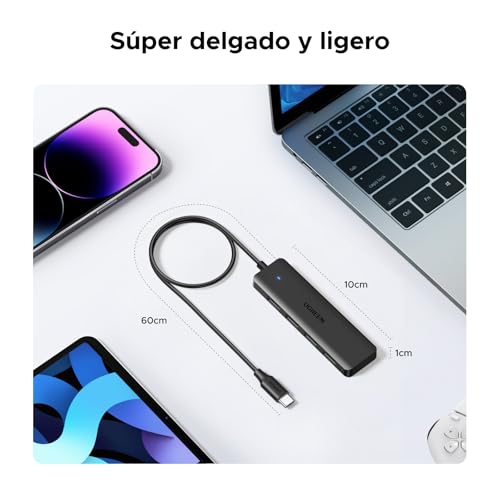 UGREEN USB C Hub with 4 Ports USB 3.0 Adapter Thief Multiport 5Gbps High Speed Compatible with MacBook Pro Air iMac Surface XPS PC Laptop Hard Drive Keyboard Mouse PS5 (60cm)