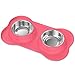Pawaboo Pet Dog Cat Bowls, Premium Stainless Steel Pet Feeder with Food Grade Bone Shaped Rubber Base, 5.51 Inch Diameter Bowls for Pet Dog Cat Food or Water, Set of 2, Large Size, Pink