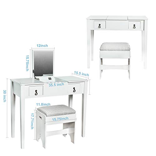 BAHOM Vanity Makeup Table Set with Mirror and Stool, Dressing Table for Girls/Women, Bedroom, White