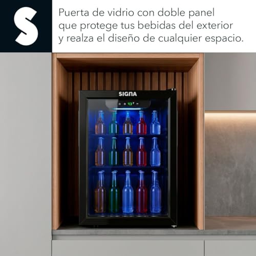 SIGNA Enfriador de Bebidas Frigobar Compacto Negro Mini Refrigerador de Acero Inoxidable Ideal Para Espacios Pequeños Frigobar Mini Multifuncional Mini nevera Latas De Refresco (48 Litros)