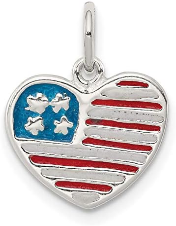 赤と青の星とストライプ アメリカ国旗ハートチャーム 925スターリングシルバー製 Rafgroup