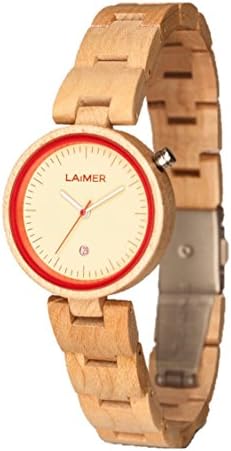 LAiMER Women's Wooden Watch Nicky RED - Wrist Watch Made of Natural Maple Wood - Stylish Fashion Piece for Every Day