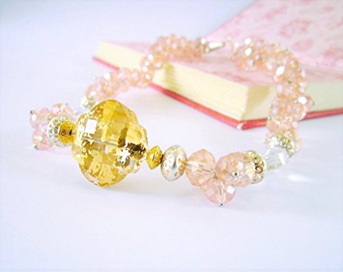 22kt Gold Leaf Crystal Pink Cluster Choker Necklace