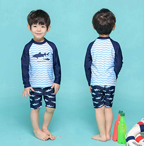3Piece Toddler Baby Boy Swimwear Sets,Rash Guard Shark Pattern Swimsuit 1-9Y, Long Sleeve Bathing Suits Short Pant Hat