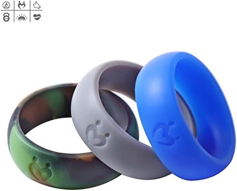Silicone Wedding Ring for Men, Love Mates Series Silicone Rings, Optimizing Surface, Edge Trimmed Completely, 3 Rings Pack (8, Cerulean, Gray, Camo)