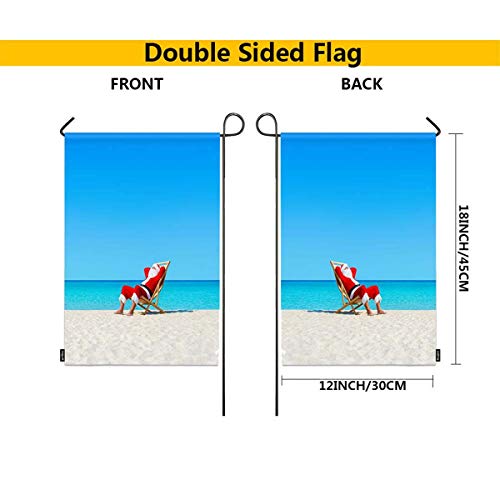 Mugod Santa Claus Garden Flag Christmas Santa Claus Relaxing on Sunlounger at Ocean Sandy Tropical Beach Decorative Spring Summer Outdoor House Flag for Garden Yard Lawn 12 x 18 Inch