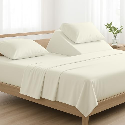 4 Piece Egyptian Cotton Split King Sheets Ivory