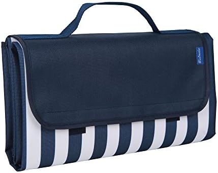 Picnic Outdoor Blanket Handy Mat Tote Camping Grass Navy Stripe Beach Blanket Waterproof Sandproof Mat Blanket By ABNII