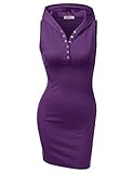 Doublju Womens Sleeveless Ribbed Knit Henley Hoodie Dress with Plus Size