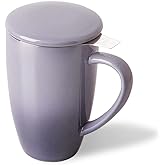 Sweejar Porcelain Tea Infuser Mug with Lid, 16 oz Teacup with Strainers for Loose Leaf Tea, Microwave and Dishwasher Safe Coffee Mug(Gradient Purple)