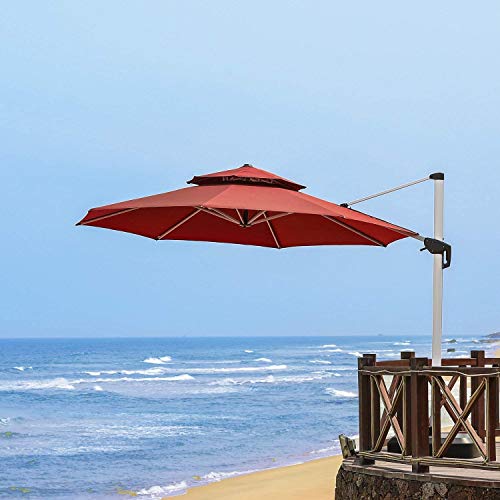 PURPLE LEAF 12 Feet Double Top Round Deluxe Patio Umbrella Offset