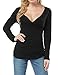 ALLEGRACE Womens Sexy Long Sleeve Tops Casual Fall Ruched V Neck Wrap Shirts Black 2XL