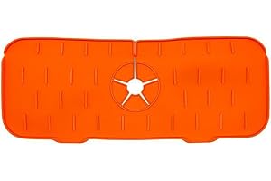 JHFY Kitchen Faucet Sink Splash Guard, Silicone Faucet Water Catcher Mat – Sink Draining Pad Behind Faucet, Rubber Drying Mat for Kitchen & Bathroom Countertop Protect (Orange)