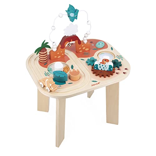 - Tavolo Multiattività Dinosauro - 8 attività per Bambini - Multisensoriale - Abilità Fino-Motorie e Manualità - Legno FSC - dai 12 Mesi, J05825