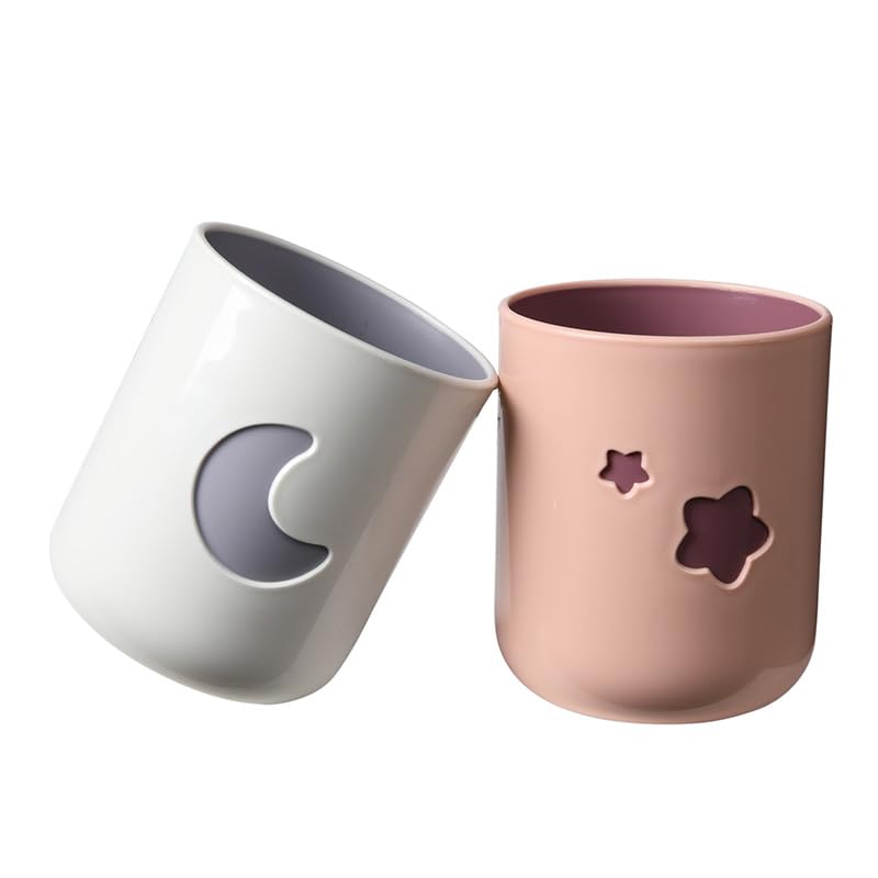Wisebom Plastic Toothbrush Cup, Bathroom Cups, Moon and Stars Bathroom Rinsing Wash Tooth Mug, 2 Pcs Plastic Toothbrush Tumbler Cups, Reusable, for Travel Camping Bathroom Tidy Bathroom Accessories