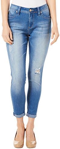 Royalty by YMI Womens Distressed Roll Cuff Jeans 12 Light wash