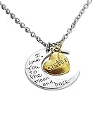 Sister - I Love You To The Moon and Back Heart and Moon Two-Piece Pendant Fashion Jewelry Gift Love Necklace 18.89 inch